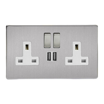 Varilight Double Switched Plug Socket With USB Charging - Screwless ...