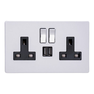Varilight Double Switched Plug Socket With USB Charging - Screwless ...
