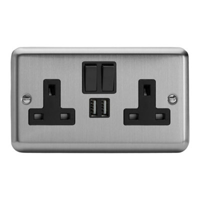 Varilight Double Switched Plug Socket With USB Charging - Value Matt ...