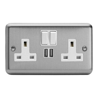 Varilight Double Switched Plug Socket With USB Charging - Value Matt ...