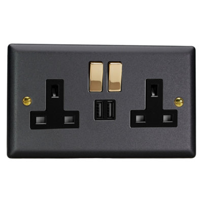 Varilight Double Switched Plug Socket With USB Charging - Vogue Matt ...