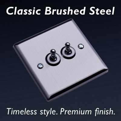 Varilight Double Toggle Light Switch 2-Way - Classic Brushed Steel With ...