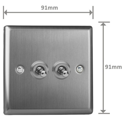 Varilight Double Toggle Light Switch 2-Way - Classic Brushed Steel With ...
