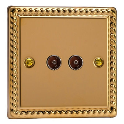 Varilight Double TV Socket Co-Axial - Classic Georgian Brass With Plain ...