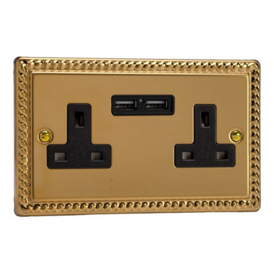Varilight Double Unswitched Plug Socket With USB Charging - Classic ...