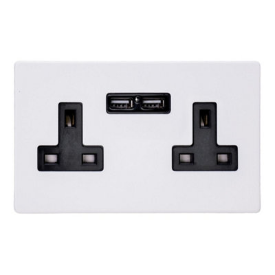 Varilight Double Unswitched Plug Socket With USB Charging - Screwless ...