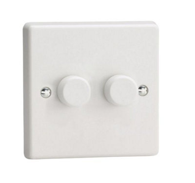 Varilight HQ4W Double Dimmer Light Switch 2 Gang 2 Way Push On/Off Rotary Dimmer  2 x 40-250W - White