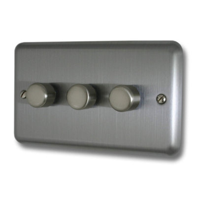 Varilight JSDP303 Classic V-Pro Matt Chrome 3 Gang LED Trailing Edge Dimmer Switch 1 or 2 Way, h85 x d150 mm Price Comparisons | Compare The Build