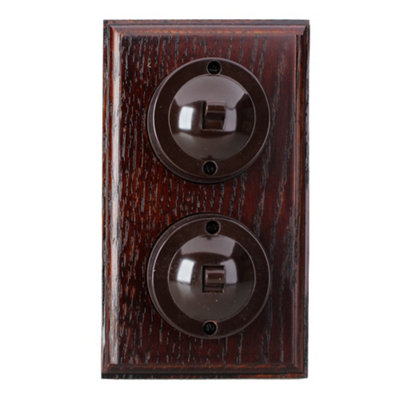 Varilight Linden 2 Gang 1 or 2way Vertical Bakelite Switch Brown Dolly  Dark Oak