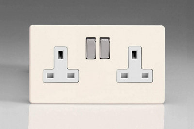 Varilight Primed Ready to Paint Flat Plate Screwless 2-Gang 13 Amp Switched Plug Socket White Inserts