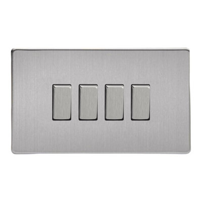 Varilight Quad 2-Way Rocker Light Switch - Screwless Brushed Steel With ...