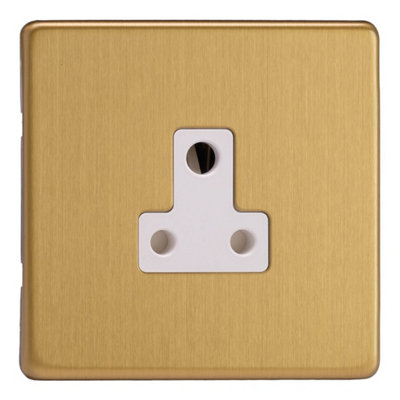 Varilight Round Pin Socket 5A - Screwless Brushed Brass With White ...