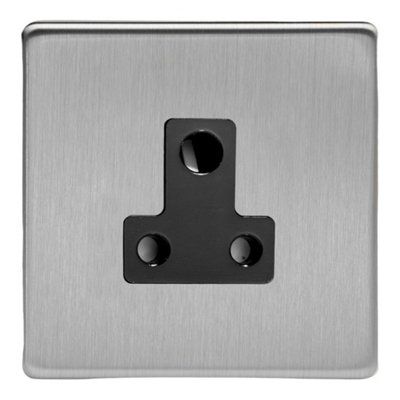 Varilight Round Pin Socket 5A - Screwless Brushed Steel With Black ...