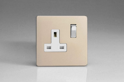 Varilight Screwless 1-Gang 13A Double Pole Switched Socket with Metal Rockers Satin Chrome