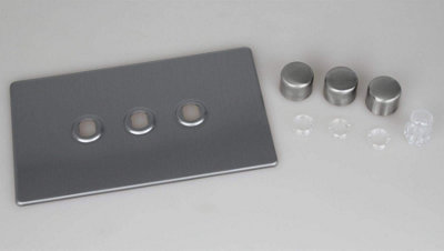Varilight Screwless Brushed Steel 3 Gang Rotary Dimmer Matrix Kit