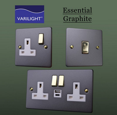 Varilight Single 3-Way 10A Intermediate Rocker Switch Graphite Grey ...