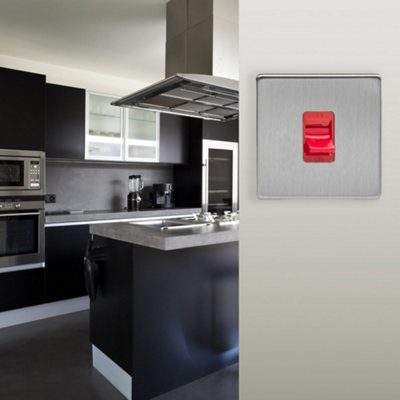 Varilight Single Cooker Switch - Screwless Brushed Steel With Red ...