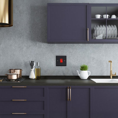 VARILIGHT SINGLE COOKER SWITCH - URBAN/VOGUE MATT BLACK WITH RED INSERT ...