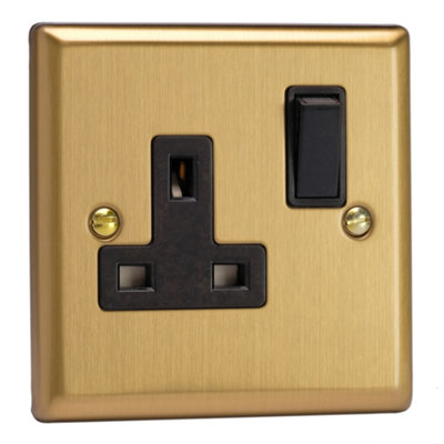 Varilight Single Switched Plug Socket - Classic Brushed Brass With ...