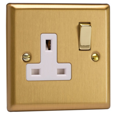 Varilight Single Switched Plug Socket - Classic Brushed Brass With ...