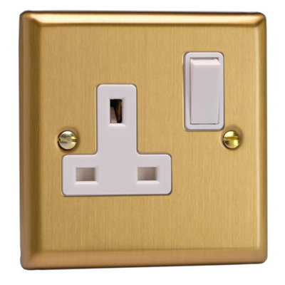 Varilight Single Switched Plug Socket - Classic Brushed Brass With ...