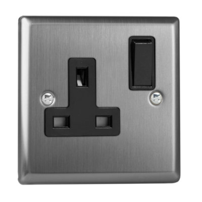 Varilight Single Switched Plug Socket - Classic Brushed Steel With ...
