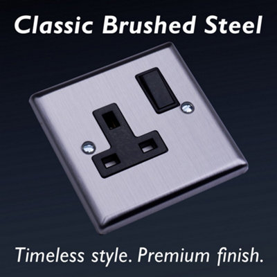 Varilight Single Switched Plug Socket - Classic Brushed Steel With ...
