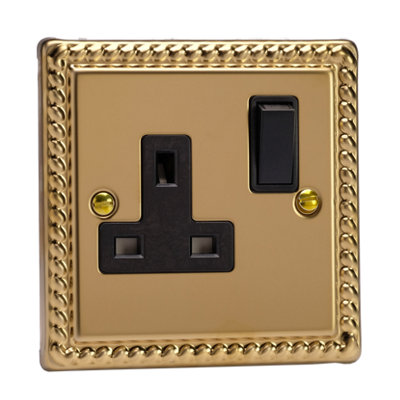 Varilight Single Switched Plug Socket - Classic Georgian Brass With ...