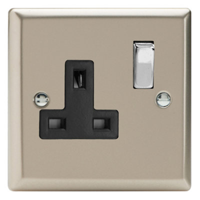 Varilight Single Switched Plug Socket - Classic Satin With Chrome/Black ...