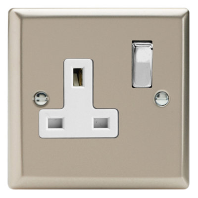 Varilight Single Switched Plug Socket - Classic Satin With Chrome/White ...