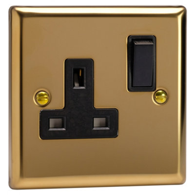 Varilight Single Switched Plug Socket - Classic Victorian Brass With ...