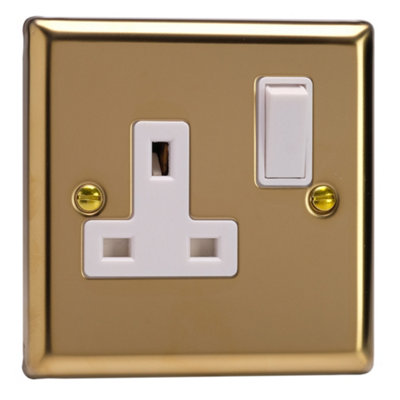 Varilight Single Switched Plug Socket - Classic Victorian Brass With ...