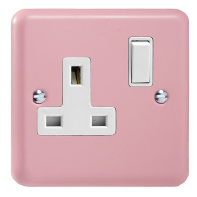 Varilight Single Switched Plug Socket - Lily Rose Pink With White ...