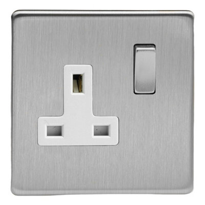 Varilight Single Switched Plug Socket - Screwless Brushed Steel With ...