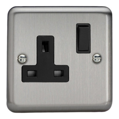 Varilight Single Switched Plug Socket - Value Matt Chrome With Black ...