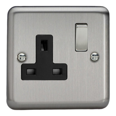 Varilight Single Switched Plug Socket - Value Matt Chrome With Brushed ...