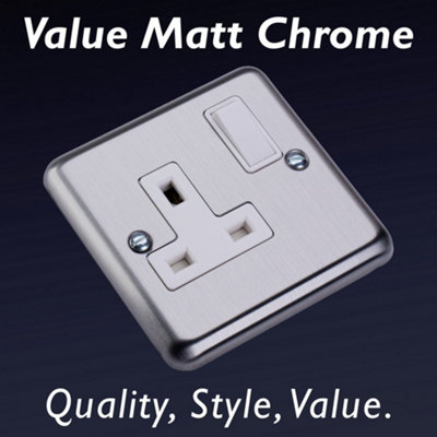 Varilight Single Switched Plug Socket - Value Matt Chrome With White ...