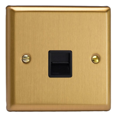 Varilight Single Telephone Socket - Classic Brushed Brass With Black ...
