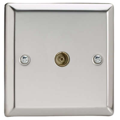 Varilight Single TV Socket Co-Axial - Classic Mirror Chrome With Plain ...