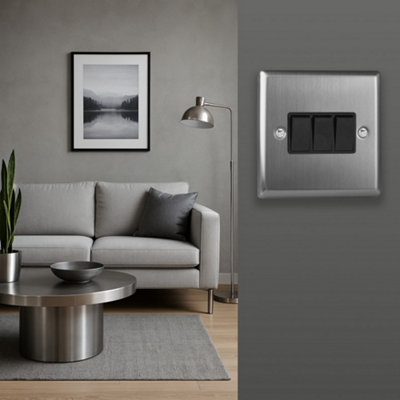 Varilight Triple Rocker Light Switch 2-Way - Classic Brushed Steel With ...