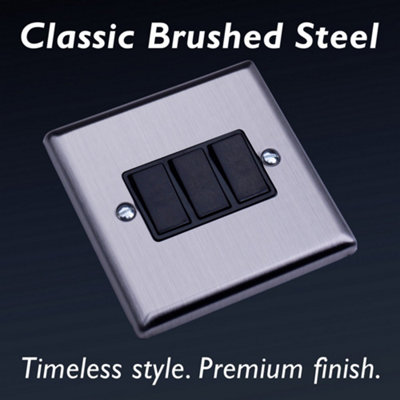 Varilight Triple Rocker Light Switch 2-Way - Classic Brushed Steel With ...