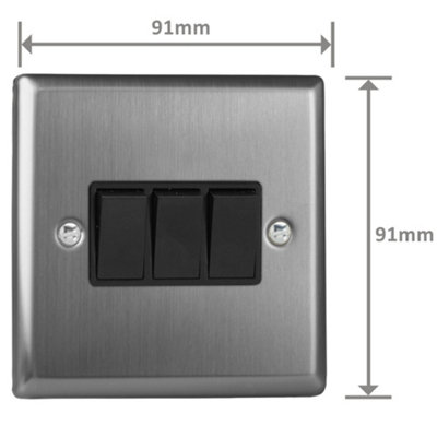 Varilight Triple Rocker Light Switch 2-Way - Classic Brushed Steel With ...