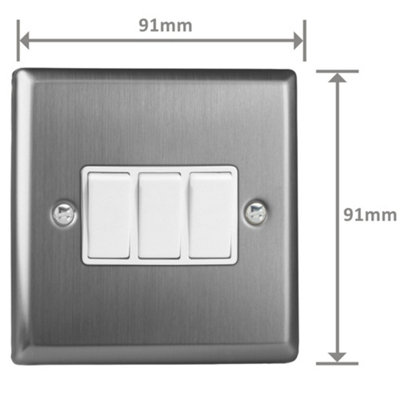Varilight Triple Rocker Light Switch 2-Way - Classic Brushed Steel With ...