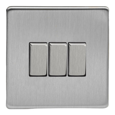 Varilight Triple Rocker Light Switch 2-Way - Screwless Brushed Steel ...