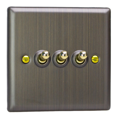 Varilight Triple Toggle Light Switch 2-Way - Urban Antique Brass With ...