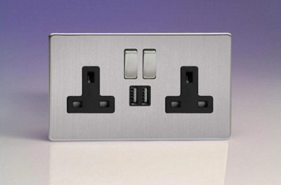 Varilight XDS5U2SBS 13A Socket 2-Gang With USB Brushed Steel Black Price Comparisons | Compare The Build