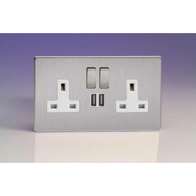 Varilight XDS5U2SWS 13A Socket 2-Gang With USB White Brushed Steel