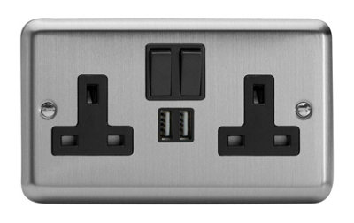 Varilight XS5U2SB 13A Socket 2-Gang With USB Black