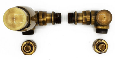 Vario Term Left Version with PEX Connectors Antique Brass Thermostatic + Lockshield Angled Valve Set Double-Pipe Radiator