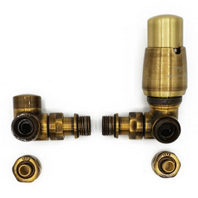 Vario Term Right version with pex connectors antique brass Thermostatic + lockshield angled valve set double-pipe radiator